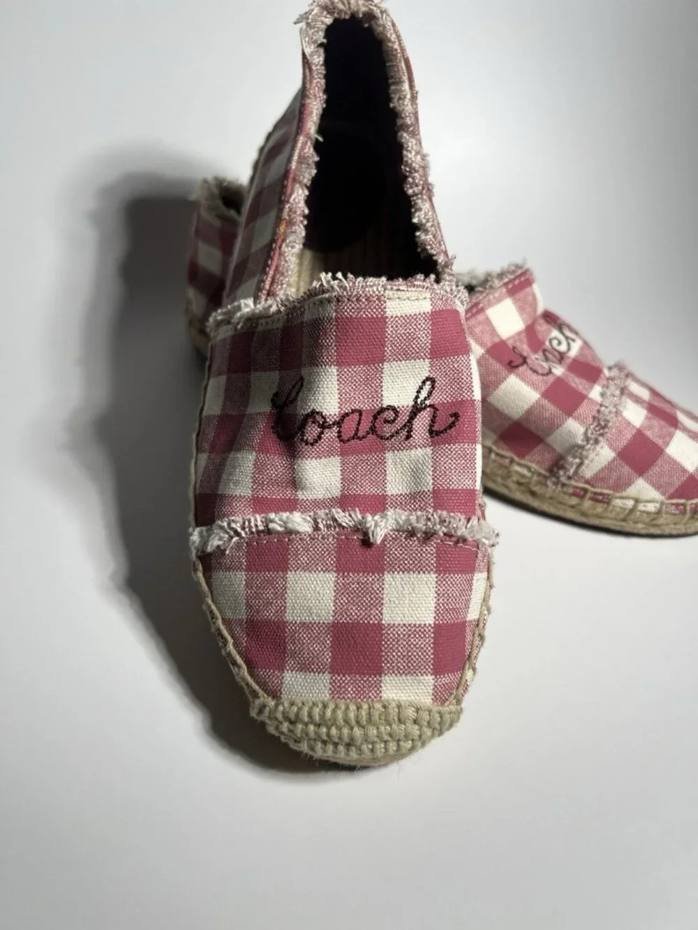 Coach Gingham Espadrille Flats Women’s Size 6.5 Pink White Slip On